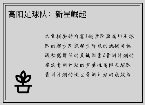 高阳足球队：新星崛起